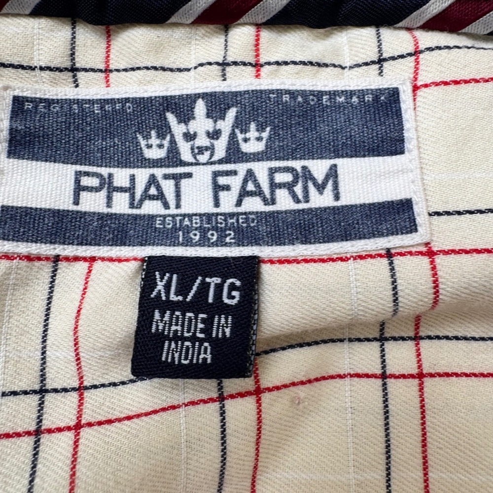 Phat Farm Short Sleeve Button Front Shirt Men Size XL Beige Plaid Y2K Streetwear - Picture 4 of 7